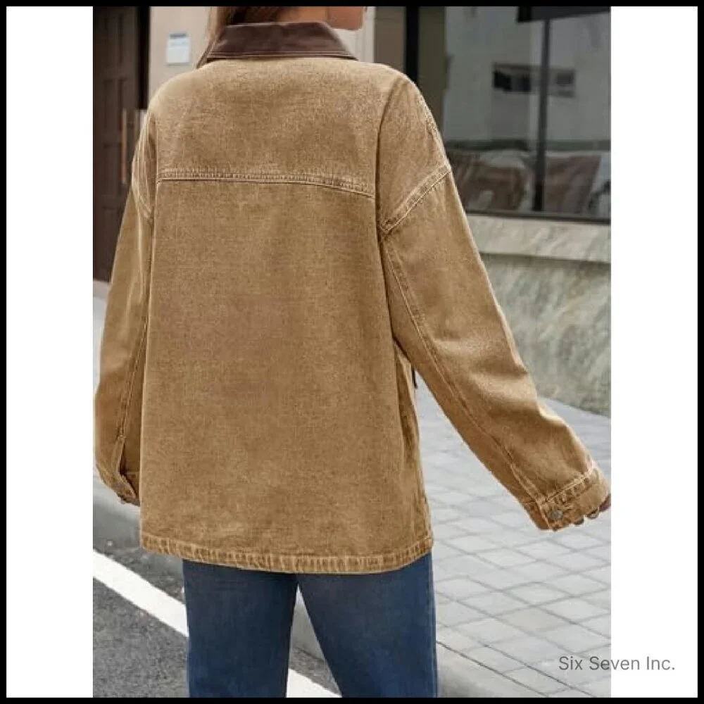 Oversized Denim Jacket Classic Y2K Streetwear Chic Button Front Drop Shoulder - Picture 3 of 7
